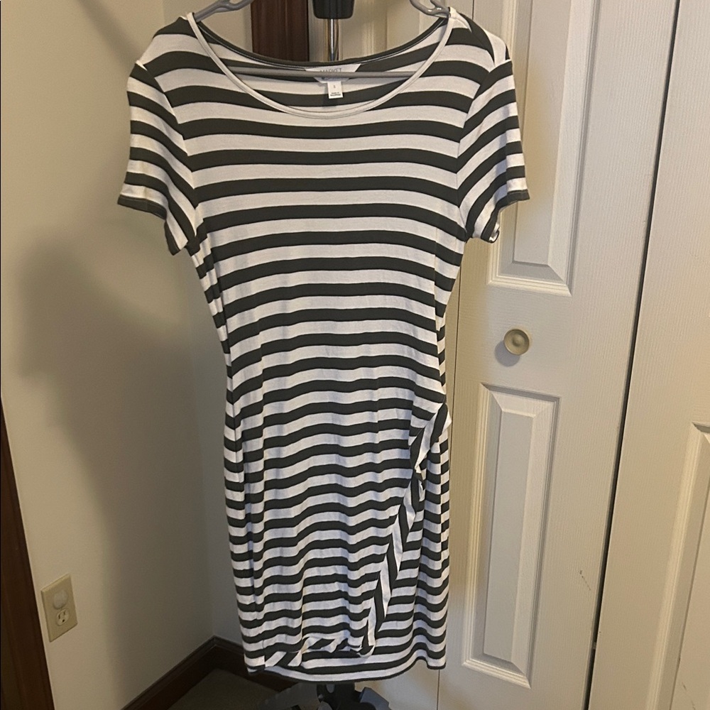 Market & Spruce Olive and White Striped Mini Dress